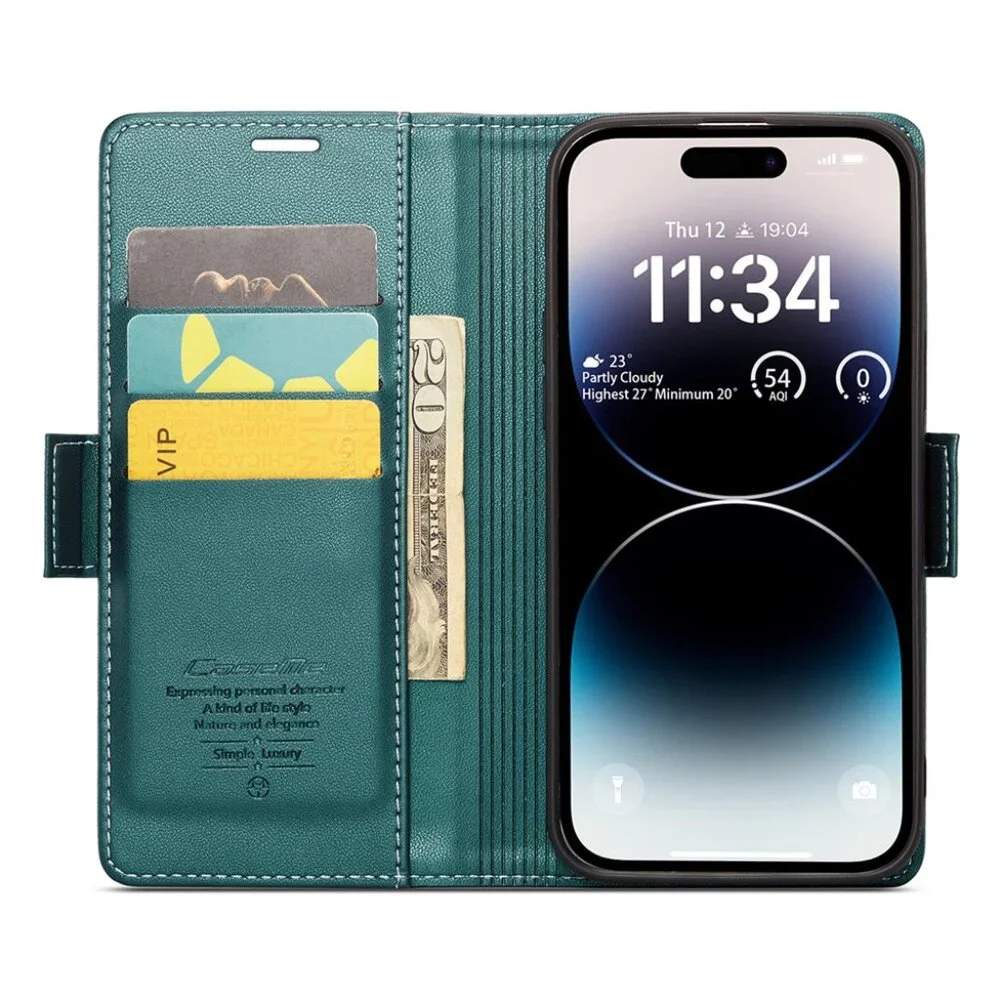 CaseMe 023 For iPhone 14 Pro Max Retro PU Leather Wallet Case Butterfly Buckle w